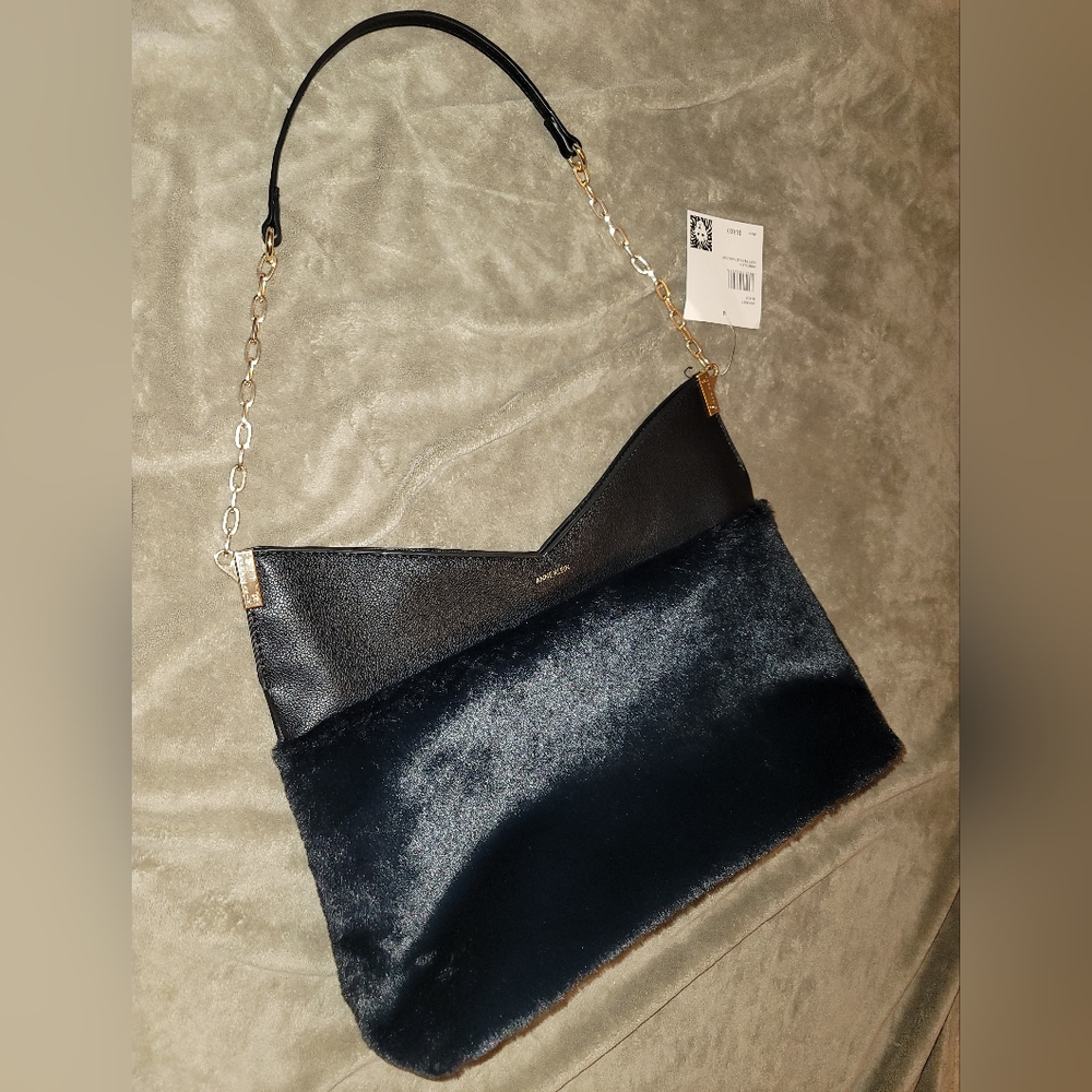 Anne Klein Faux Fur Vegan Leather Chain Purse